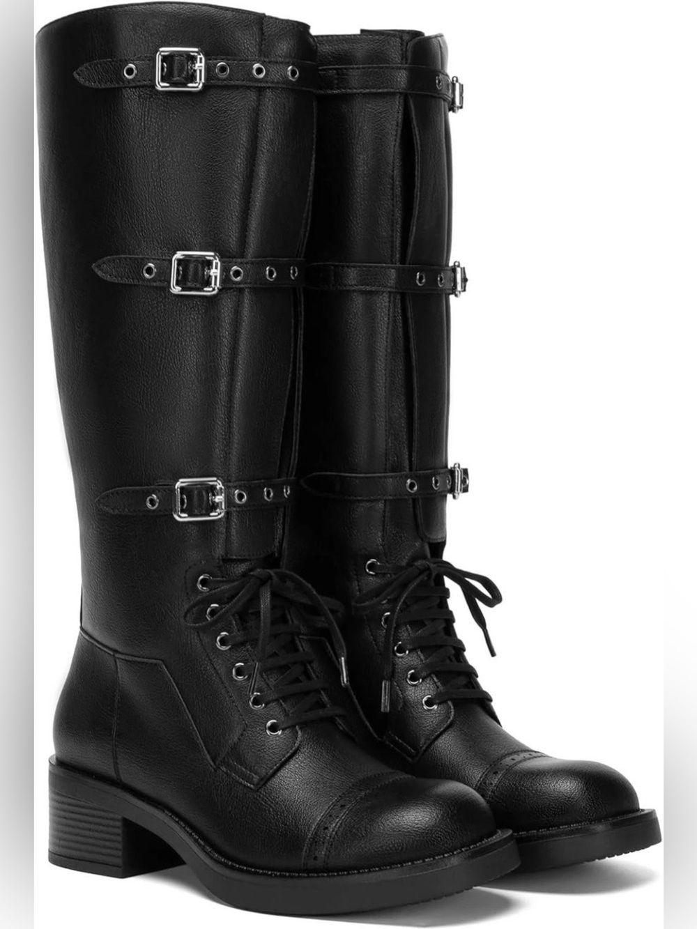 Athlefit Women’s Knee High Boots Chunky Low Heel Round Toe Black Size 8 NWT